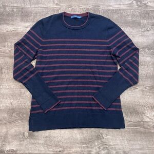 J McLaughlin Navy Blue/Bugundy Striped Crew Neck Poet Sweater Womens Sz. S